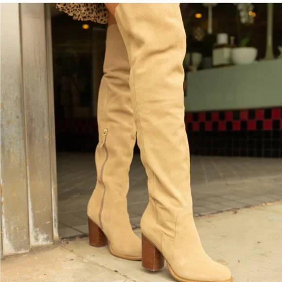 NWOB Kelsi Dagger Brooklyn Logan Fawn Suede Over-the-Knee Women's Boots 8 - Picture 1 of 16